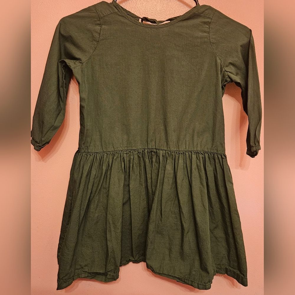 Over + Over Green Girls 3/4 sleeve dress 6 *